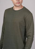 Outlaws Olive men's sweatshirt with a relaxed fit, featuring the Outlaws Fashion logo on the front and ribbed cuffs.
