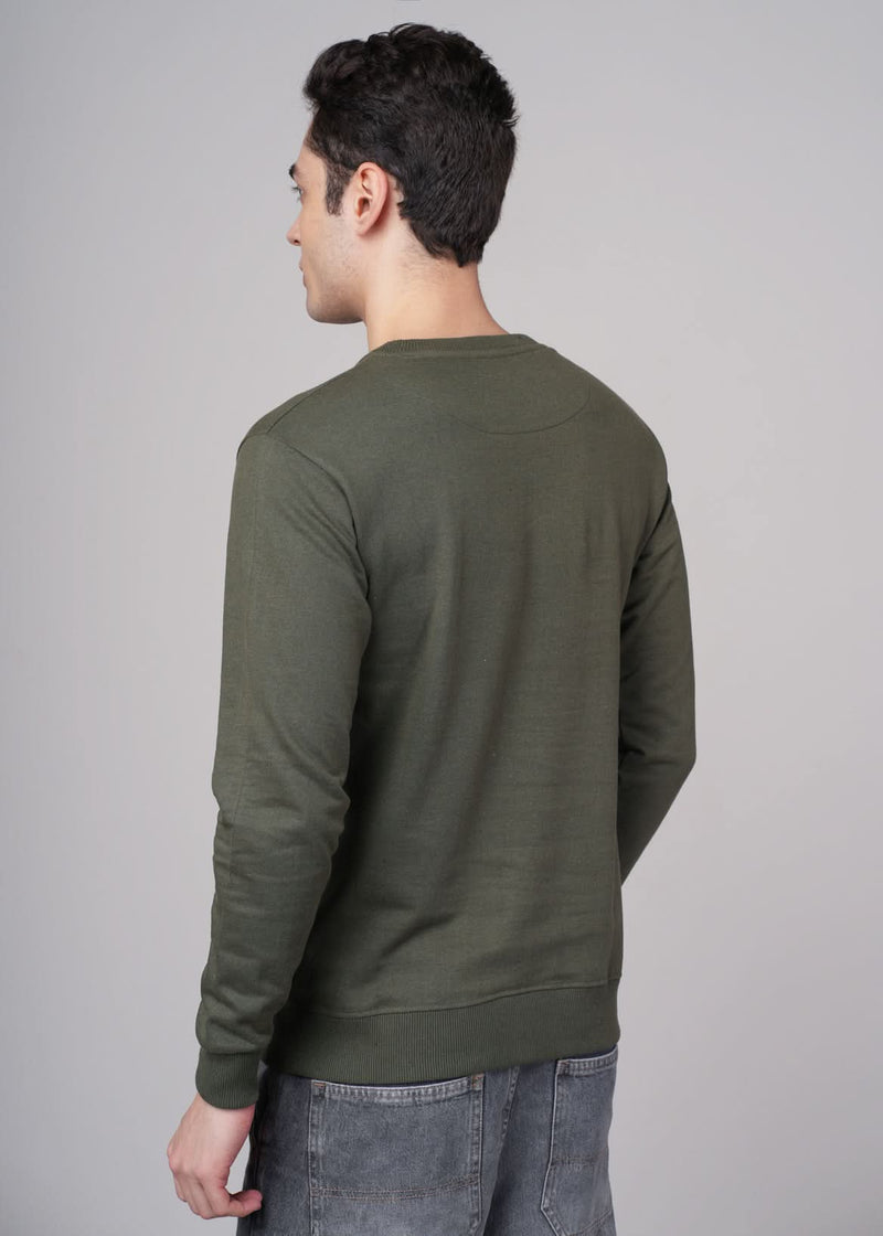 Outlaws Olive men's sweatshirt with a relaxed fit and crew neckline, featuring subtle branding and soft fabric texture.