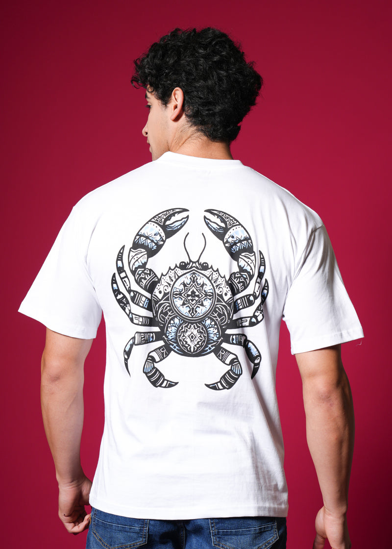 Outlaws White Oversized Cotton T-Shirt with streetwear style, featuring a relaxed fit and casual design, worn by a model.