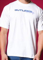 Outlaws White Oversized T-Shirt made of 100% cotton, featuring a streetwear style and relaxed fit with bold graphic design.