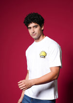 Outlaws White Oversized T-Shirt by Outlaws Fashion, 100% cotton streetwear style, front view showing relaxed fit and classic design