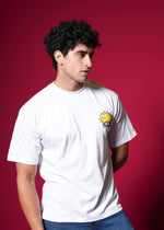 Outlaws White Oversized T-Shirt made from 100% cotton, featuring a relaxed streetwear style and bold Outlaws Fashion branding.