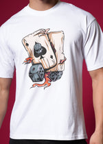 Outlaws White Oversized Cotton T-Shirt featuring a relaxed fit and streetwear style, displayed on a hanger.