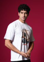 Outlaws White Oversized Cotton T-Shirt with streetwear style, featuring a relaxed fit and casual design.