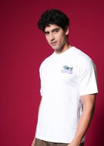 Outlaws White Oversized Cotton T-Shirt with streetwear style, featuring a relaxed fit and classic crewneck design.