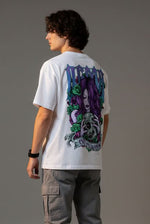 Outlaws White Oversized Cotton T-Shirt featuring streetwear style, relaxed fit, and bold graphic design.