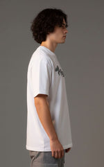 Outlaws White Oversized Cotton T-Shirt with streetwear style, relaxed fit, and bold graphic design for casual fashion.