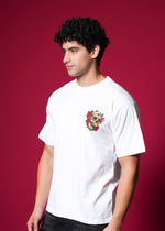 Outlaws White Oversized Cotton T-Shirt with streetwear style, showing the relaxed fit and simple design on a plain background.