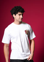 Outlaws White Oversized Cotton T-Shirt with streetwear style, featuring a relaxed fit and classic crew neckline.