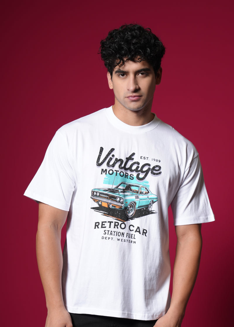 Outlaws White Oversized Cotton T-Shirt with streetwear style, featuring a relaxed fit and casual design.