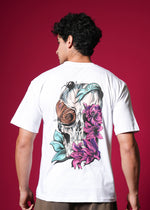 Outlaws White Oversized Cotton T-Shirt with streetwear style, featuring a relaxed fit and classic crew neckline.