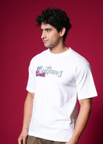 Outlaws White Oversized T-Shirt made of 100% cotton with a streetwear style, shown flat with short sleeves and relaxed fit.