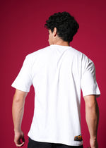 Outlaws Fashion white oversized cotton T-shirt with streetwear style, displayed on a hanger.