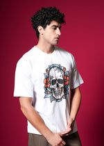 Outlaws White Oversized Cotton T-Shirt with streetwear style, featuring a relaxed fit and casual design.