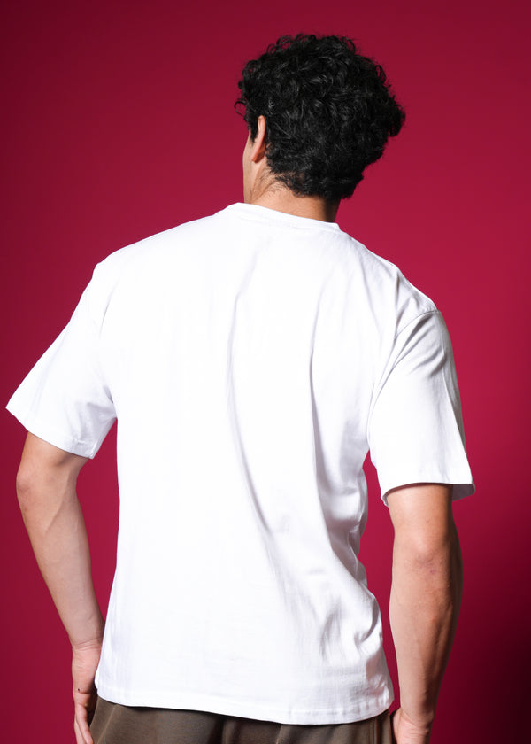 Outlaws White Oversized Cotton T-Shirt with streetwear style, featuring a relaxed fit and simple design on a white background.