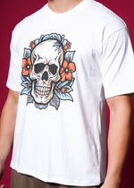 Outlaws White Oversized Cotton T-Shirt with streetwear style, featuring a relaxed fit and casual design.