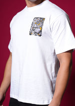 Outlaws White Oversized Cotton T-shirt with streetwear style, featuring a relaxed fit and casual design.