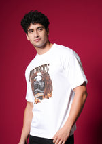 Outlaws White Oversized Cotton T-Shirt with streetwear style, featuring a relaxed fit and casual design on a plain white background.