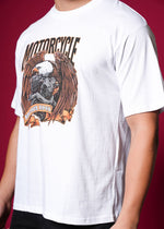 Outlaws White Oversized Cotton T-Shirt featuring a relaxed streetwear style, displayed on a hanger against a plain background.