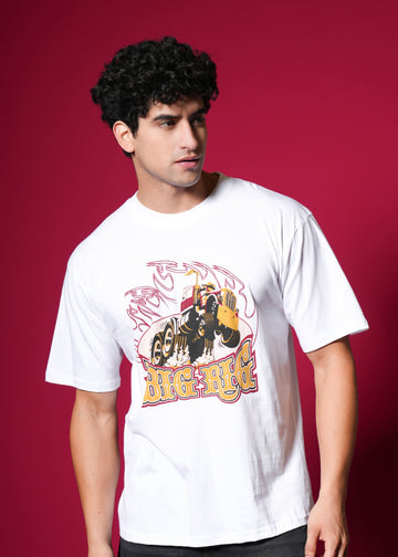 White oversized cotton T-shirt by Outlaws Fashion featuring a relaxed streetwear style and minimal design.
