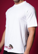 Outlaws White Oversized Cotton T-Shirt with streetwear style, showing the relaxed fit and simple design on a flat lay.