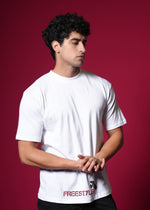 Outlaws White Oversized Cotton T-Shirt featuring a casual streetwear style with a relaxed fit and minimal design.