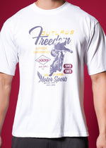 Outlaws White Oversized Cotton T-Shirt with streetwear style, shown on a hanger against a plain background.