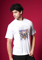 Outlaws White Oversized Cotton T-Shirt with streetwear style, showing a relaxed fit and simple crew neckline.