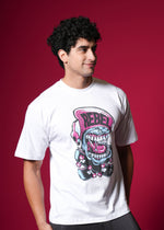 Outlaws White Oversized Cotton T-Shirt with streetwear style, featuring a relaxed fit and crew neckline, casual fashion look.