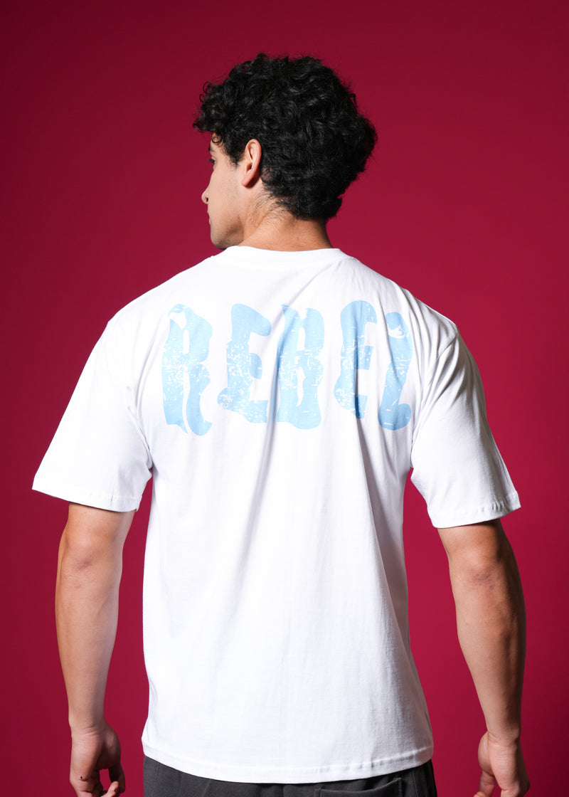 Outlaws White Oversized Cotton T-Shirt with streetwear style, featuring a relaxed fit and casual design.