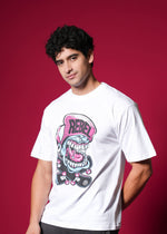 Outlaws White Oversized Cotton T-Shirt with streetwear style, featuring a relaxed fit and casual design.