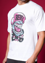 Outlaws White Oversized Cotton T-Shirt with streetwear style, shown on a hanger, featuring a relaxed fit and clean design.