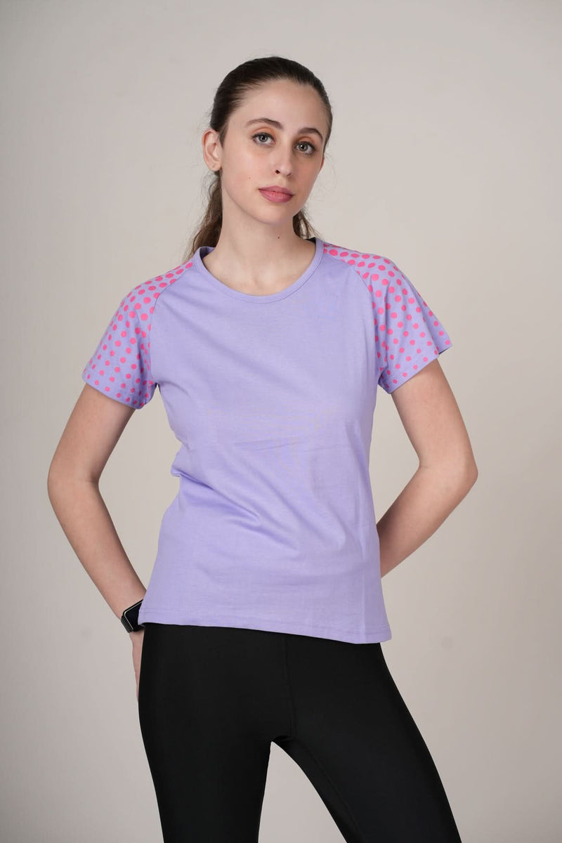Outlaws women athleisure t shirt lavender sporty contrast sleeve
