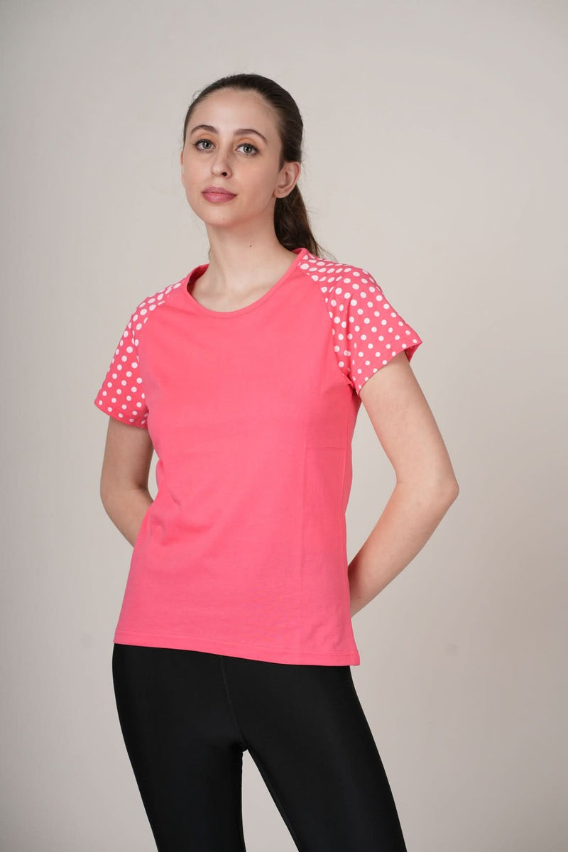 Outlaws women athleisure t shirt pink sporty contrast sleeve