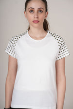 Outlaws women athleisure t shirt white sporty contrast sleeve