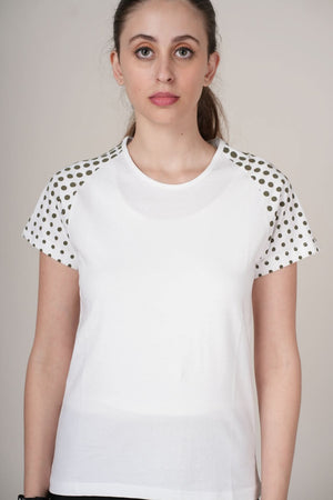 Outlaws Women Athleisure T Shirt - White Sports T Shirt with Printed Sleeves