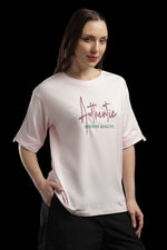 Outlaws Women Authentic Oversized T-Shirt | Pink Casual Typography Printed Tee for Women
