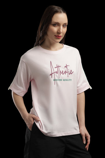 Outlaws Women Authentic Oversized T-Shirt | Pink Casual Typography Printed Tee for Women