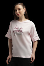 Outlaws Women Authentic Oversized T-Shirt | Pink Casual Typography Printed Tee for Women