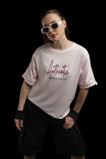 Outlaws Women Authentic Oversized T-Shirt | Pink Casual Typography Printed Tee for Women