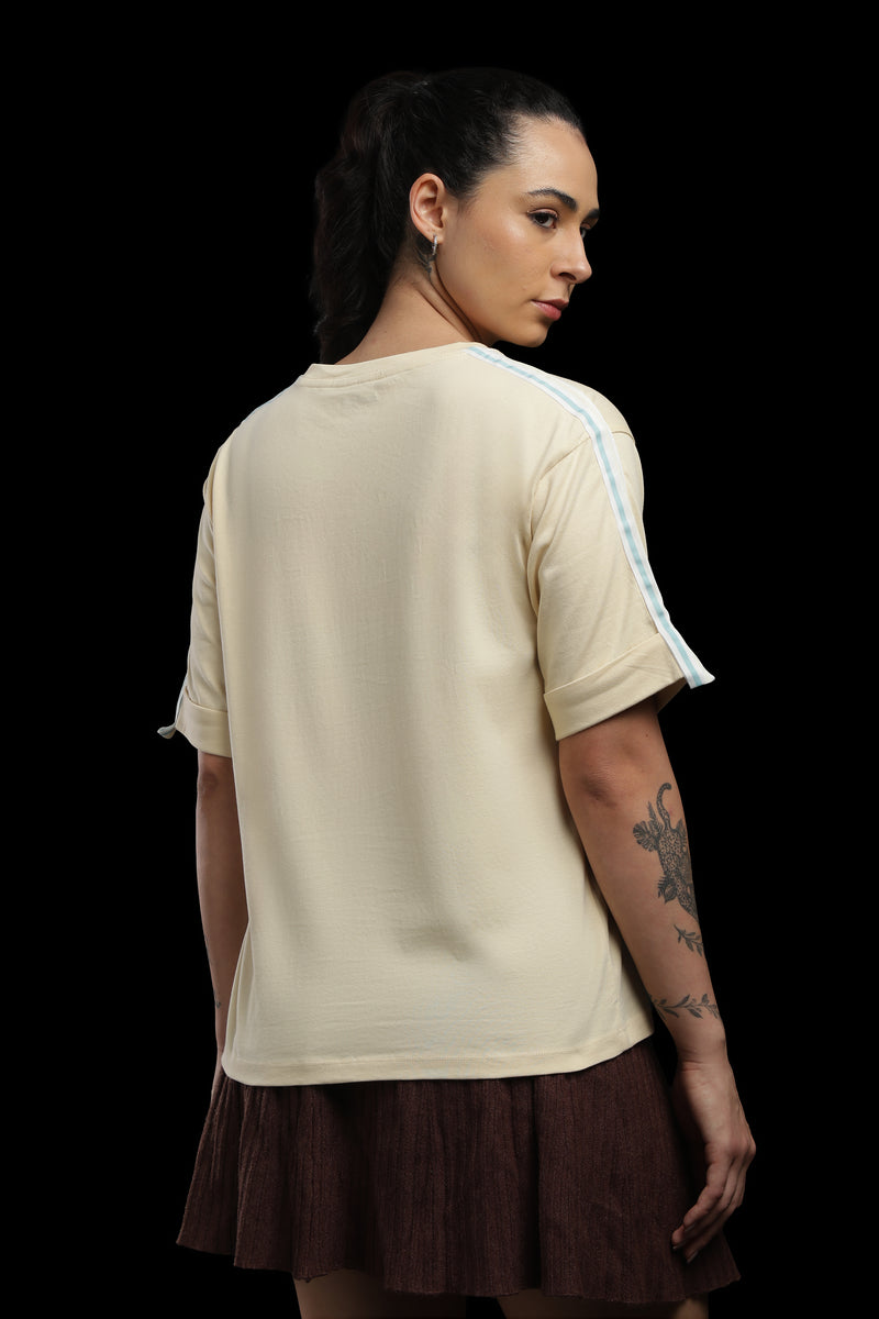 Outlaws Women Awesome Oversized T-Shirt | Beige Casual Typography Printed Tee for Women