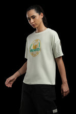 Outlaws Women Breweries Graphic Oversized T-Shirt | Cream Casual Printed Tee for Women