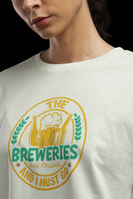 Outlaws Women Breweries Graphic Oversized T-Shirt | Cream Casual Printed Tee for Women