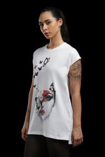 Outlaws Women Butterfly Face Graphic Printed T Shirt - White Artistic Tee