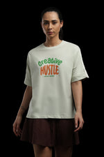 Outlaws Women Creative Hustle Oversized T-Shirt | Cream Graphic Printed Casual Loose Fit Tee for Women