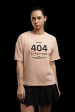 Outlaws Women Error 404 Graphic Oversized T-Shirt | Peach Casual Printed Tee for Women
