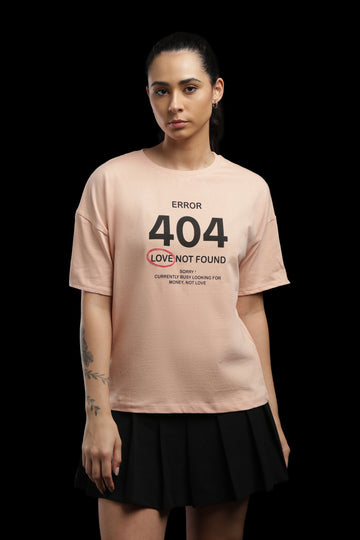 Outlaws Women Error 404 Graphic Oversized T-Shirt | Peach Casual Printed Tee for Women