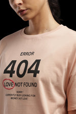 Outlaws Women Error 404 Graphic Oversized T-Shirt | Peach Casual Printed Tee for Women