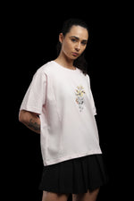 Outlaws Women Floral Print Oversized T-Shirt | Light Pink Casual Graphic Tee for Women | Half Sleeve Round Neck Loose Fit Top