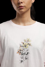 Outlaws Women Floral Print Oversized T-Shirt | Light Pink Casual Graphic Tee for Women | Half Sleeve Round Neck Loose Fit Top